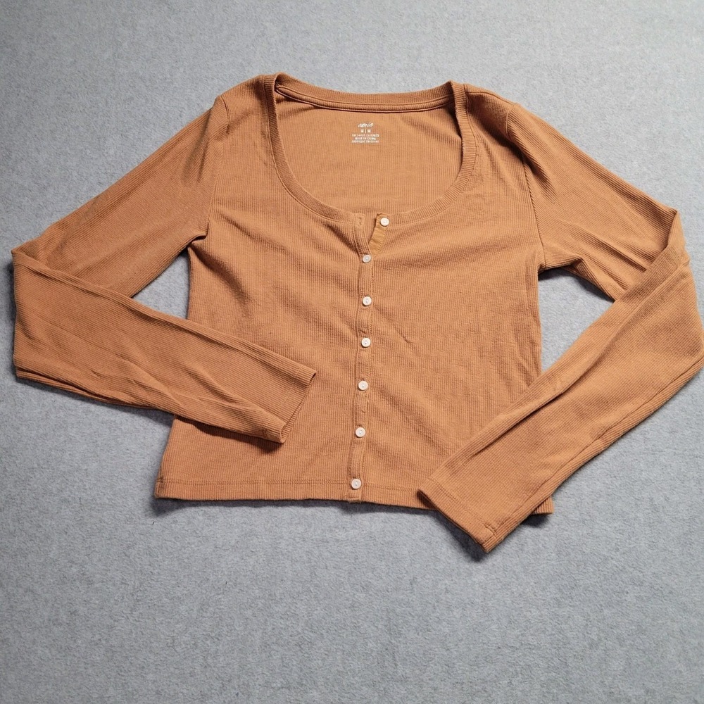 aerie Long Sleeve Ribbed Button-Front Camisole in Rust